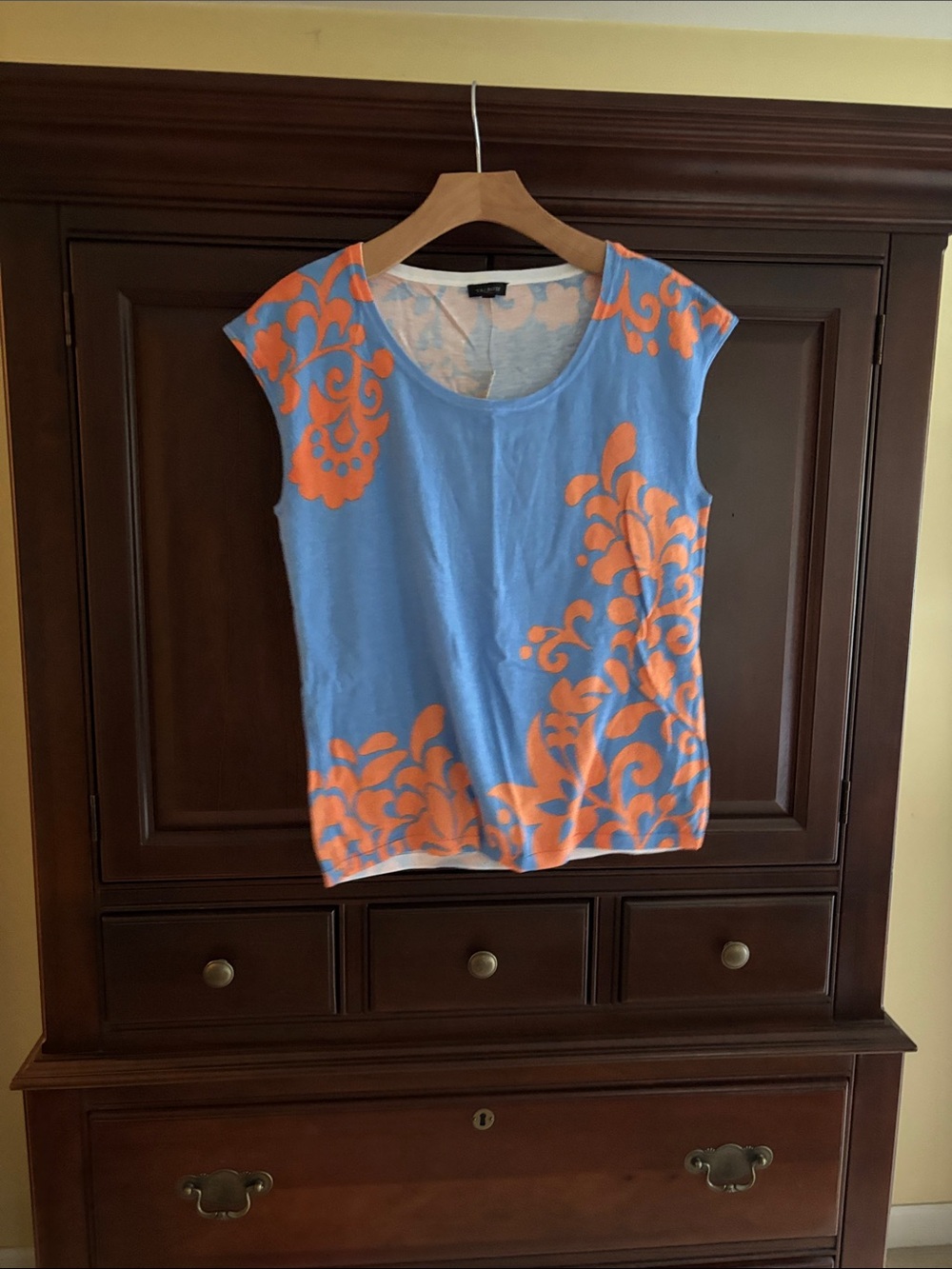 Talbots Blue Tank Top with Orange Floral Print